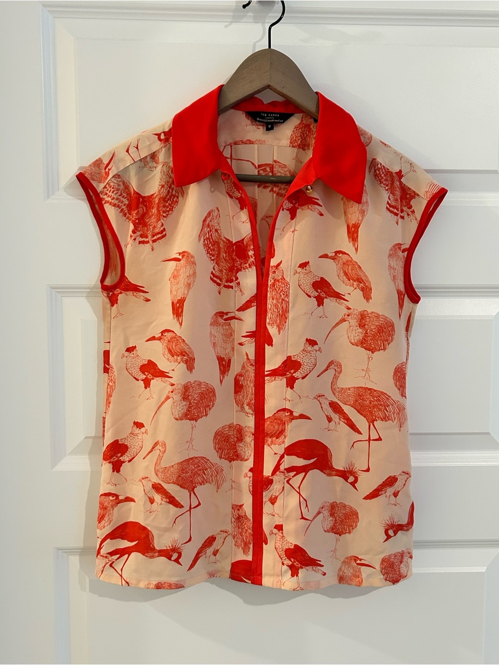Ted Baker London Bird Print Blouse Tan Red Size 0